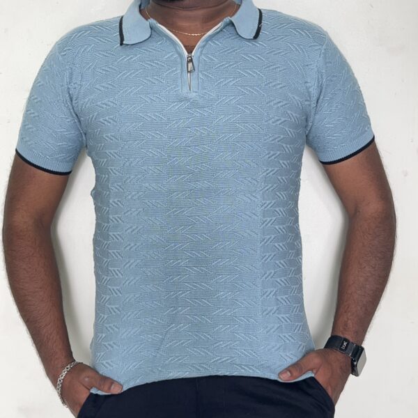 Prestige Knit Cotton Zipped Polo – Blue
