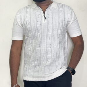Prestige Knit Zipped Cotton Polo – Cream
