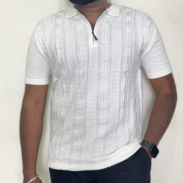 Prestige Knit Zipped Cotton Polo – Cream