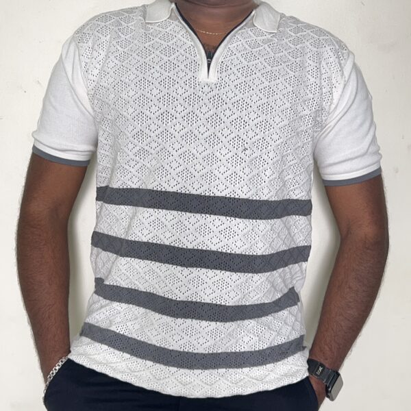 Prestige Knit Zipped Cotton Tshirt – White